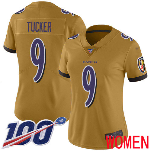 Baltimore Ravens Limited Gold Women Justin Tucker Jersey NFL Football #9 100th Season Inverted Legend
